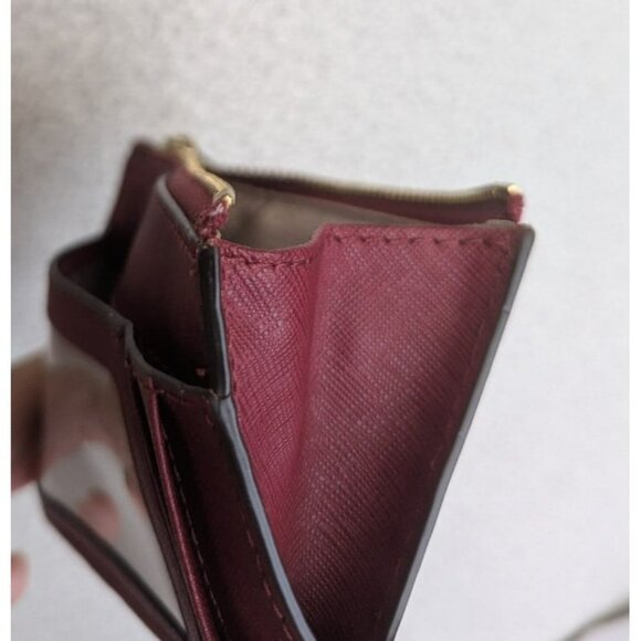 Michael Kors Jet Set Small Keychain Coin Pouch Wallet Leather Red Gold - Picture 7 of 10